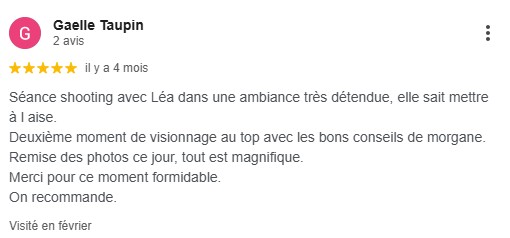 un avis google sur un shooting photo en couple à melun